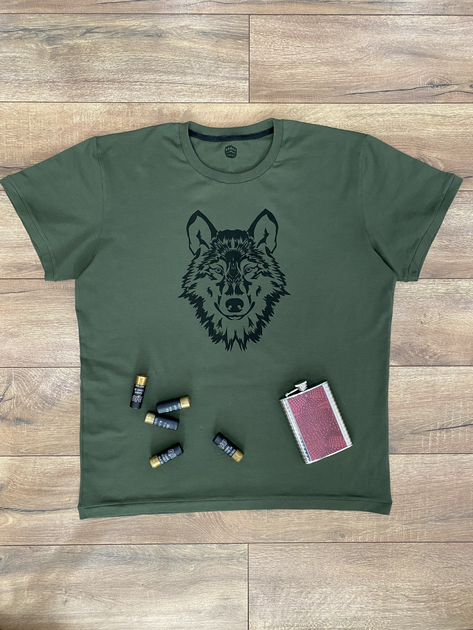 Мужская футболка для охотника принт Волк XL темный хаки - изображение 2