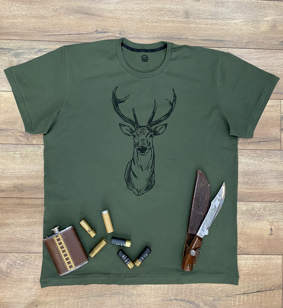 Мужская футболка для охотника принт Благородний олень xl темный хаки - изображение 2