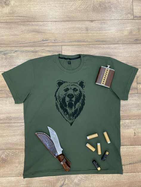 Мужская футболка для охотника принт Непреклонный медведь L темный хаки - изображение 2