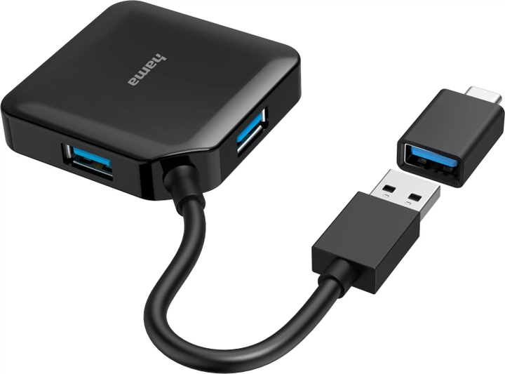 USB-хаб Hama 4 Ports USB 3.2, USB Type-C Adapter Black (4047443436887) - зображення 2