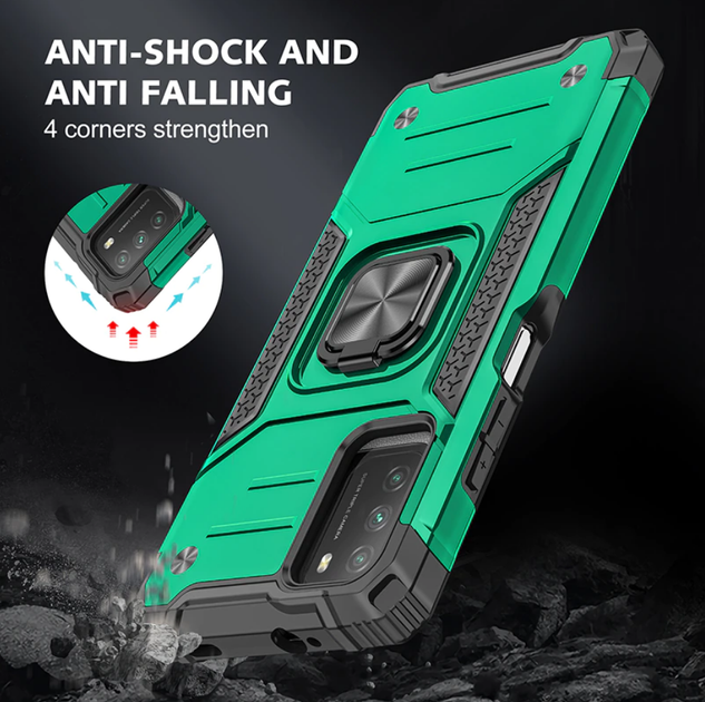 Протиударний чохол ARMOR для POCO M3 PRO 5G / Xiaomi Redmi Note 10 5G бампер броньований з підставкою Чорний / Зелений / Бірюзовий - зображення 6