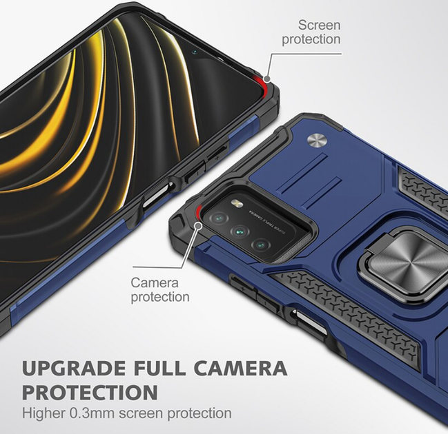Протиударний чохол ARMOR для POCO M3 PRO 5G / Xiaomi Redmi Note 10 5G бампер броньований з підставкою Чорний / Синій - зображення 2