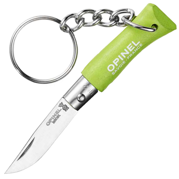 2 в 1 - нож складной + брелок Opinel Keychain №2 Inox (длина: 80мм, лезвие: 35мм), салатовый - изображение 1