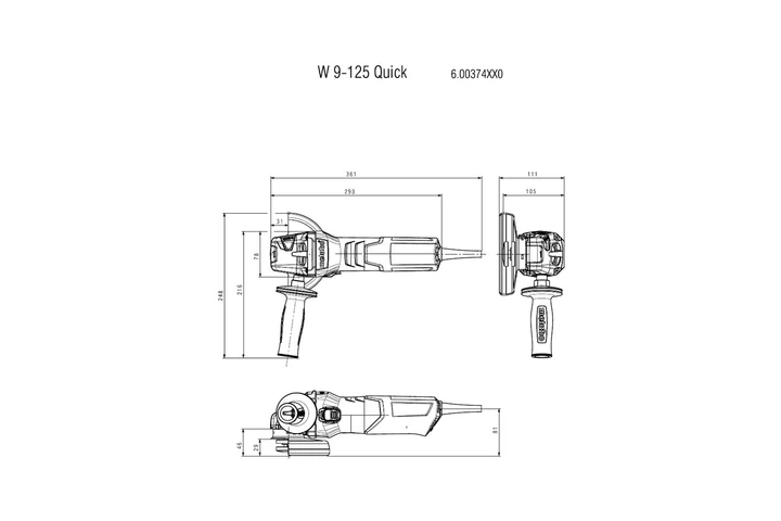 Угловая шлифмашина Metabo W 9-125 Quick болгарка 125мм с защитой от повторного пуска, 900 Вт, шпиндель М14, 10500 об/мин (картонная коробка) 600374000 (5553) - изображение 2
