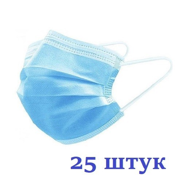 Маски медицинские НЗМ Детские трехслойные не стерильные Голубые с мельтблауном Украина высокое качество 25 шт - изображение 1