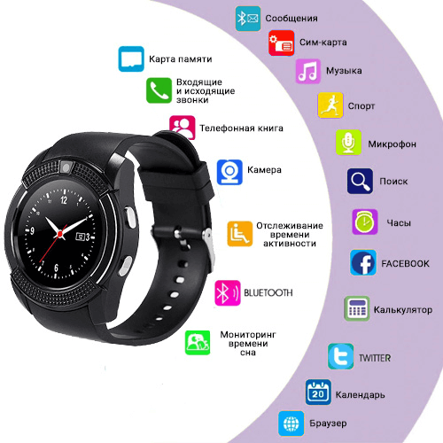 Смарт годинник Smart Watch V8 Sim card + камера black - Фото 5 Смарт годинник Smart Watch V8 Sim card + камера black - зображення 5