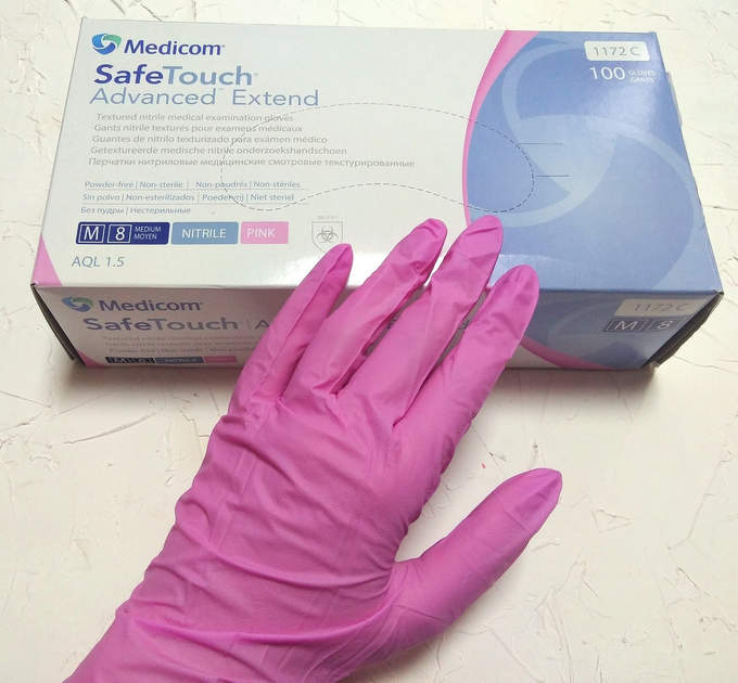 Перчатки нитриловые Medicom SafeTouch Advanced Extend M розовые 100 шт (000141) - изображение 1