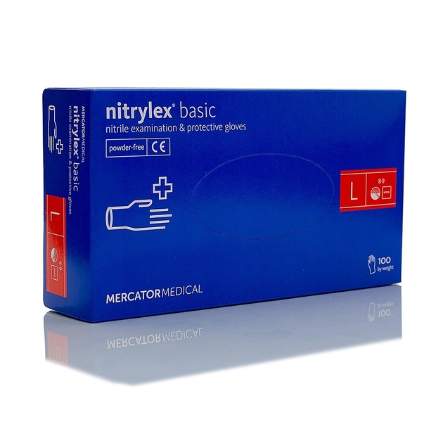 Перчатки нитриловые Mercator Medical Nitrylex Basic L синие 100 шт (000103) - изображение 1