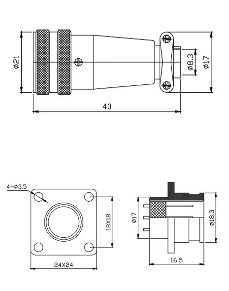 Разъем силовой четырехконтактный цилиндрический CNCPROM H17-4 4 pin (03 ...
