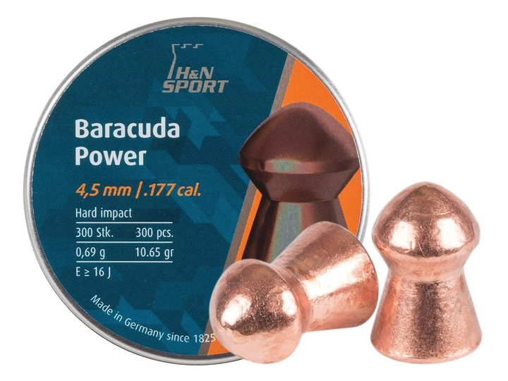 Кулі пневматичні (для повітря) 4,5мм 0,69г (300шт) H&a;N Baracuda Power. 14530192 - зображення 1