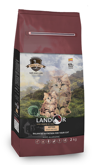 Сухой корм Landor (Ландор) для котят с уткой и рисом 10кг - Фото 1 Сухой корм Landor (Ландор) для котят с уткой и рисом 10кг - изображение 1
