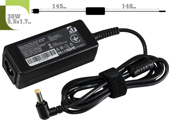 Блок живлення 1StCharger для ноутбука Dell 30 W 19 V 1.58 A 5.5x1.7 мм + кабель живлення (AC1STDE30WC) - зображення 2