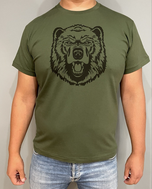 Чоловіча футболка для мисливців принт Суровий ведмідь XL темний хакі - зображення 1