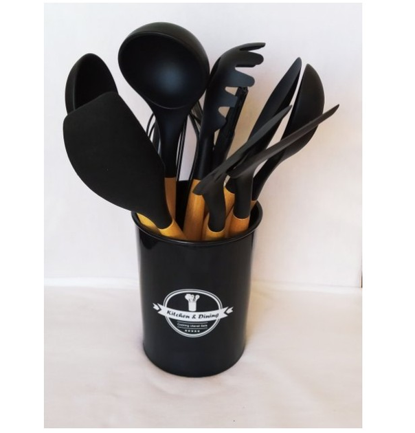 Кухонный набор ZP, кухонная утварь, 12 предметов, Силиконовый, Черный ...