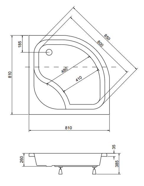 Душовий піддон Besco DIPER 1 80x80 (BAD-80-NK) - зображення 4