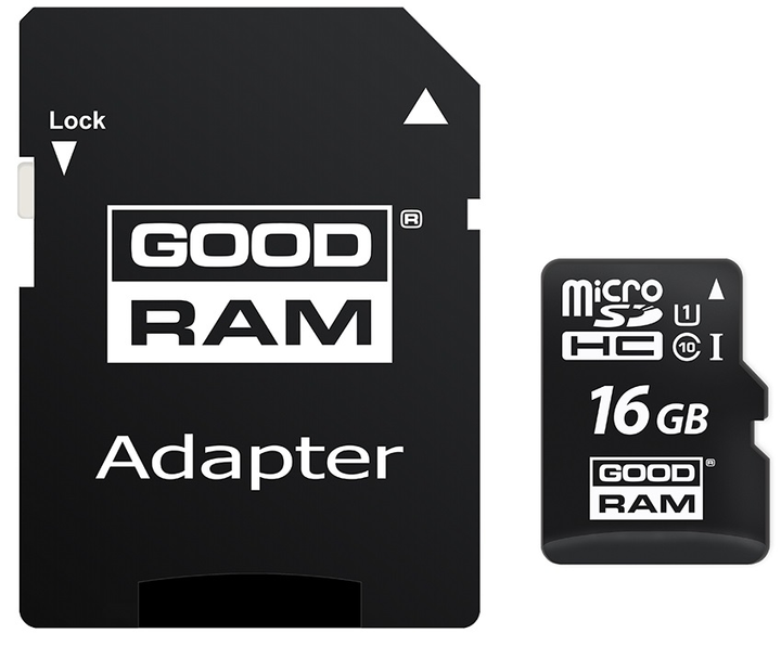 Карта пам'яті GoodRam microSDHC 16GB Class 10 UHS I (M1AA-0160R12) + SD адаптер (6440798) - изображение 1