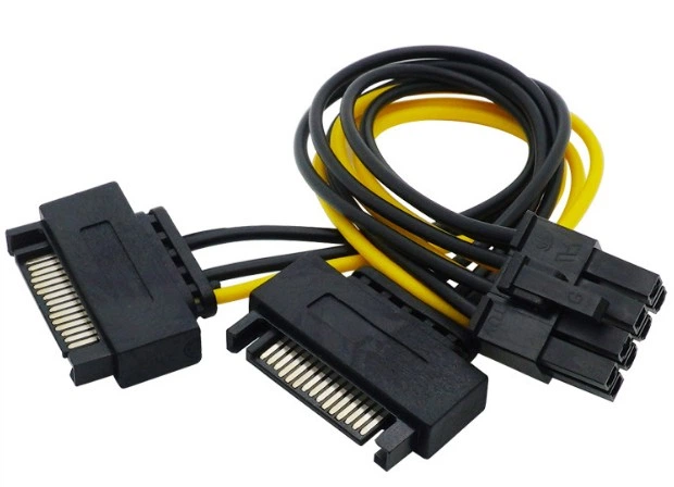 Кабель переходник 2x SATA 15 Pin -> 8 (6+2) pin GPU PCI-E 18AWG (529814170) Черно-Желтый - Фото 3 Кабель переходник 2x SATA 15 Pin -> 8 (6+2) pin GPU PCI-E 18AWG (529814170) Черно-Желтый - изображение 3