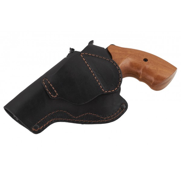 Кобура Револьвер 3 поясная + скрытого внутрибрючного ношения не формованная с клипсой (кожа, чёрная) - изображение 2