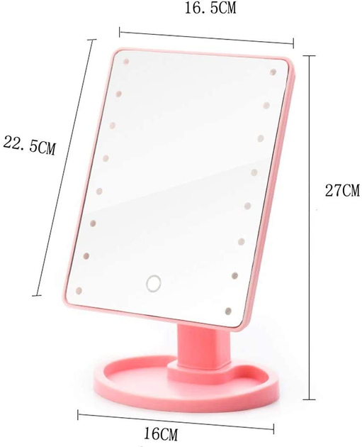 Зеркало с LED подсветкой прямоугольное 22 LED диода Настольное зеркало для макияжа Розовый (573793) - изображение 4