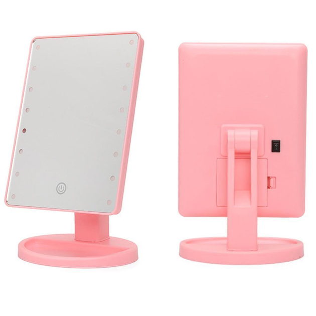 Зеркало с LED подсветкой прямоугольное 22 LED диода Настольное зеркало для макияжа Розовый (573793) - изображение 6