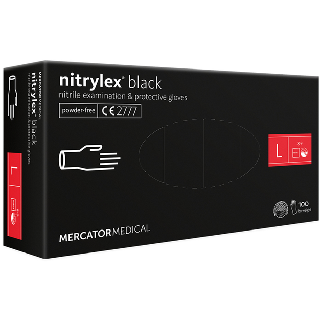 Рукавички нітрилові Mercator Nitrylex BLACK неопудрені, розмір L, 100 шт - зображення 1