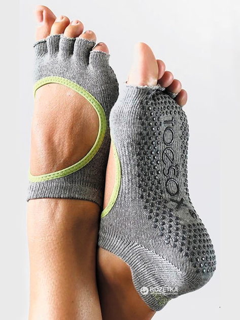 Носки для йоги ToeSox Half Toe Bellarina Grip Charcoal with Lime М