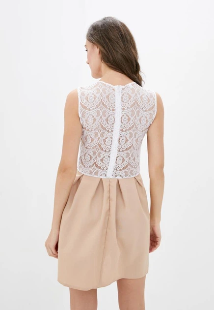 Женское коктейльное мини-платье с гипюром Подіум 21353-BEIGE S Бежевый - Фото 3 Женское коктейльное мини-платье с гипюром Подіум 21353-BEIGE S Бежевый - изображение 3