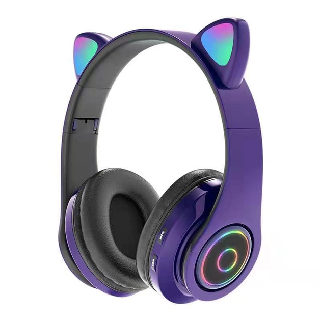 Наушники ушки котика CAT 47 Bluetooth беспроводные, полноразмерные светящиеся Violet - изображение 3