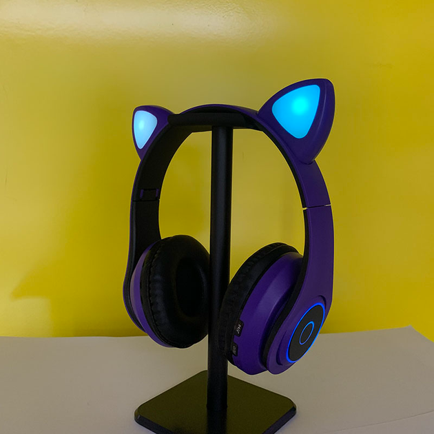 Наушники ушки котика CAT 47 Bluetooth беспроводные, полноразмерные светящиеся Violet - изображение 2