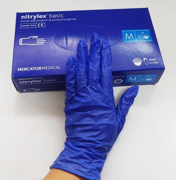 Перчатки нитриловые Mercator Medical Nitrylex basic голубые одноразовые смотровые размер М - изображение 1