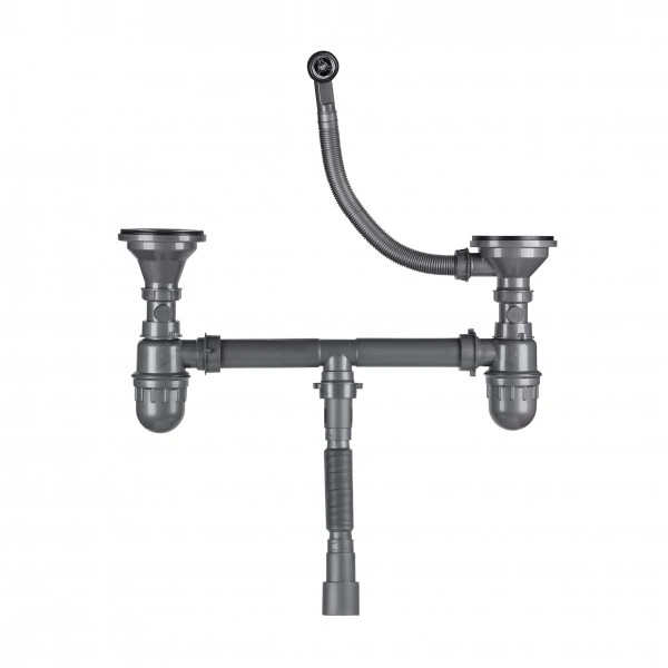 Сифон двойной для кухонной мойки Lidz (GRA) 47 01 003 11 с круглым ...