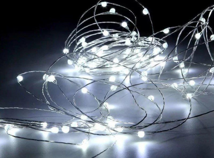 Гирлянда светодиодная роса на батарейках и USB 10 м, 100 LED (Белый ...
