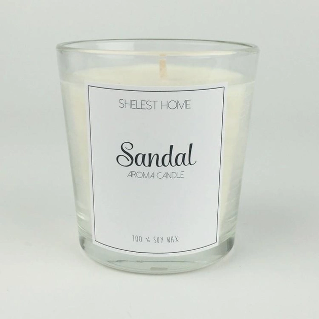 Ароматическая свеча из натурального соевого воска Сандал стекло белый 200г - изображение 1