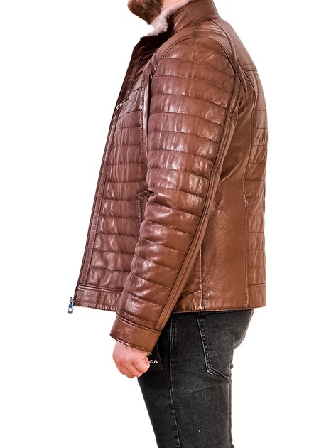 Дубленка мужская из натуральной кожи Epica EZ-021 Wisky 4XL коричневая - изображение 5