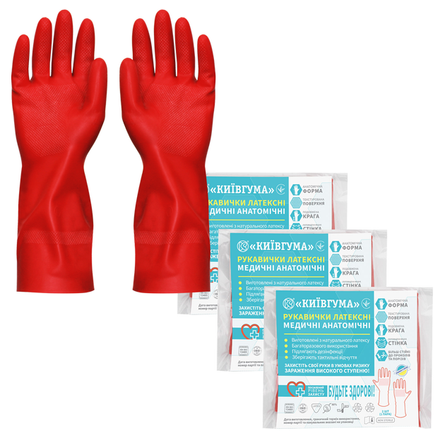 Перчатки латексные Киевгума медицинские анатомические Размер XL 3 пары (4823060814754) - изображение 2