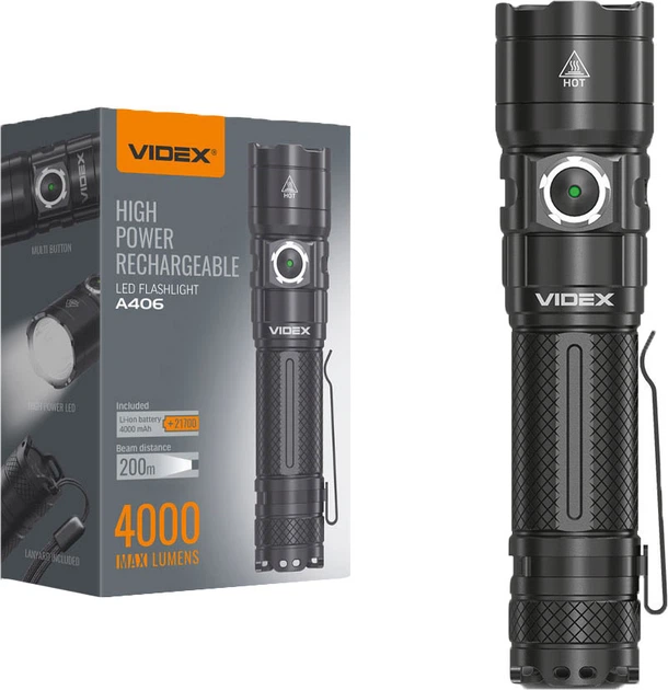 Портативный светодиодный фонарик VIDEX A406 (VLF-A406) - Фото 2 Портативный светодиодный фонарик VIDEX A406 (VLF-A406) - изображение 2