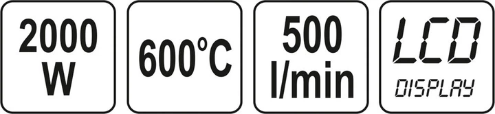 Фен будівельний Yato YT-82293 2000 Вт 350°- 600°C + аксесуари і кейс з LCD-дисплеєм - Фото 7 Фен будівельний Yato YT-82293 2000 Вт 350°- 600°C + аксесуари і кейс з LCD-дисплеєм - зображення 7