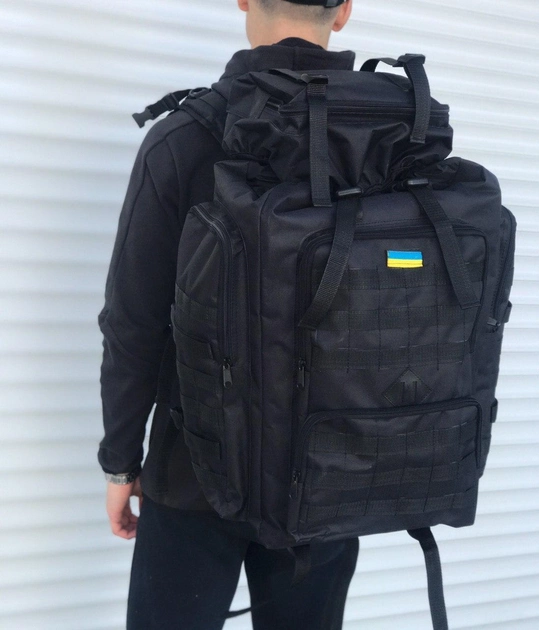 Тактичний військовий похідний рюкзак Oxford 600D 65л Black Україна (1252) - зображення 1