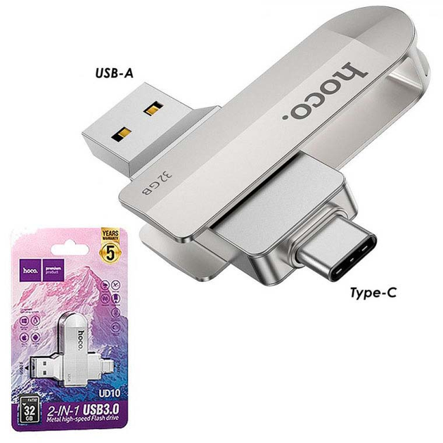 Pendrive USB C & USB A Hoco Wide UD10 16 GB USB3.0 silver