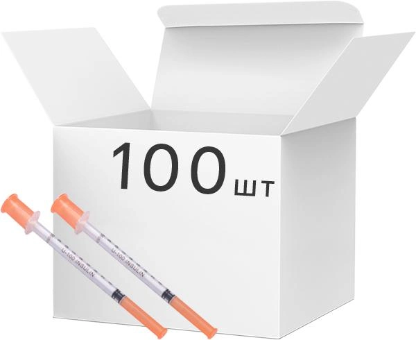 Шприц инъекционный инсулиновый Виола U-100 с иглой 0.33х13 мм 1 мл 100 шт (4820009792234) - изображение 1