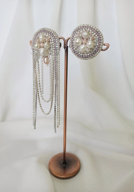 Серьги ассиметричные свадебные с натуральным жемчугом Ksenija Vitali Silver pearl SB-044 - изображение 4