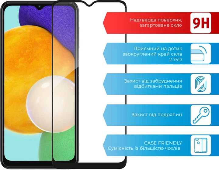 Защитное стекло для смартфона Samsung Galaxy A13/A03/A03 Core/A04/A04S/A04E/A12/M13/M13 5G/M23 5G ACCLAB 9H Black (1283126519017) - изображение 2