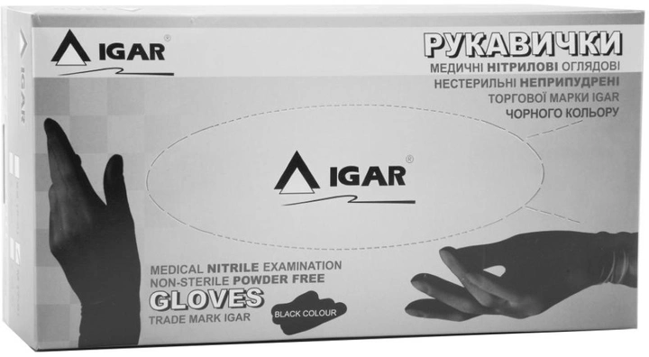 Рукавиці медичні Igar нітрильні нестерильні неопудрені чорного кольору розмір S 100 пар (820017609128) - зображення 1