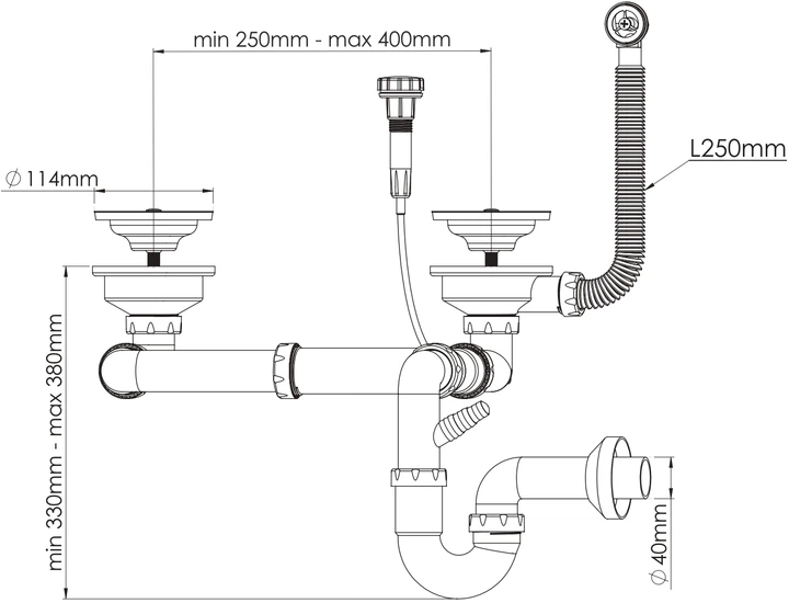 Сифон для кухонной мойки с 2-мя чашами NOVA 1199.070N выпуск 3 1/2\" с ...