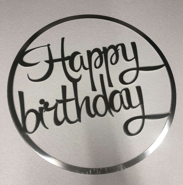 Монограмма напись Happy Birthday в кругу Manific Decor из зеркального пластика Серебряная 60*60 см (06.14) - изображение 3