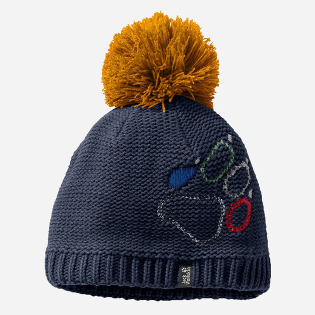 Акція на Дитяча зимова шапка-біні в'язана з помпоном для хлопчика Jack Wolfskin Paw Knit Cap Kids 1906591-1033 S (49-50 см) Темно-синя від Rozetka