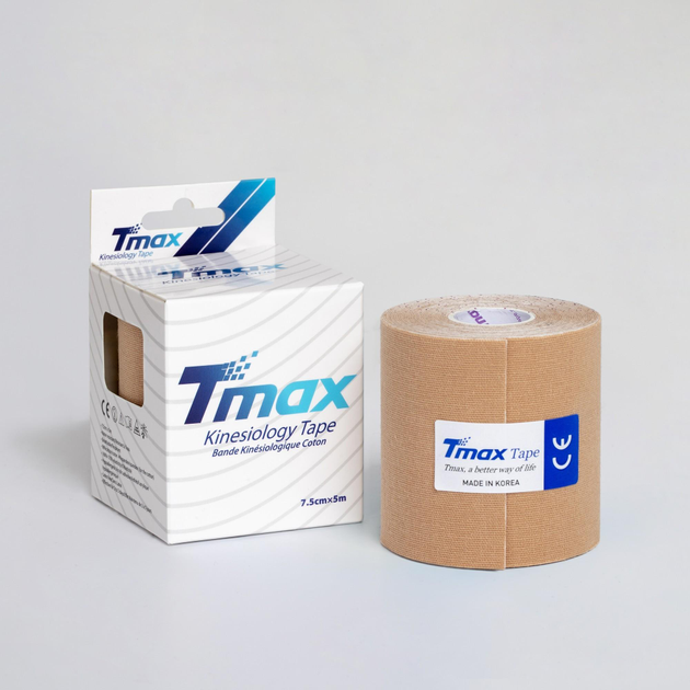 Кинезио тейп Tmax Cotton Tape 7,5смх5м бежевий TCBg7.5 - зображення 1