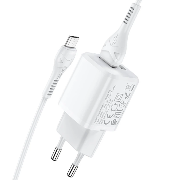 Адаптер сетевой HOCO Micro USB Cable Briar dual port charger set N8 |2USB, 2.4A| (Safety Certified) 4756069 - изображение 4