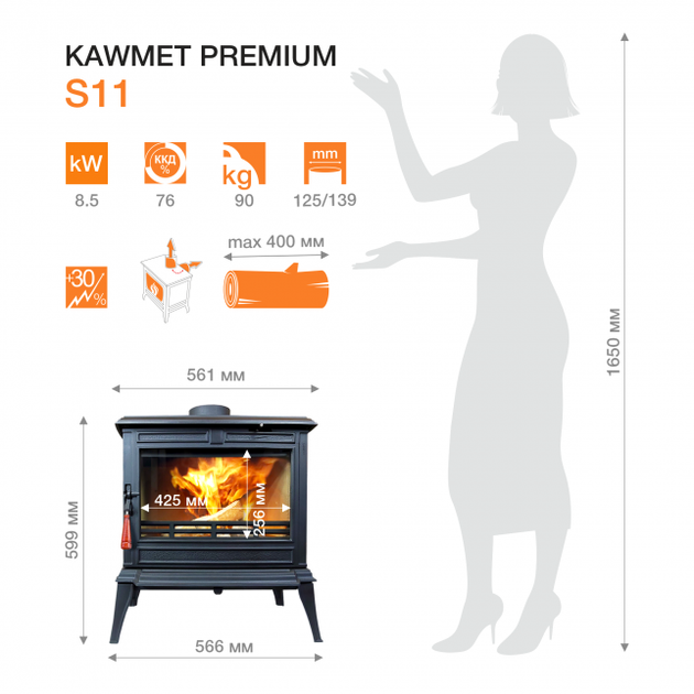 Піч камін чугунний KAWMET Premium S11 (8,5 kW) - Фото 3 Піч камін чугунний KAWMET Premium S11 (8,5 kW) - зображення 3