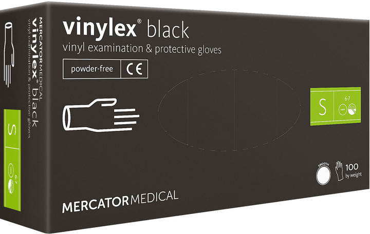 Перчатки виниловые Vinylex® Black нестерильные неопудренные черные S (44487274) - изображение 1
